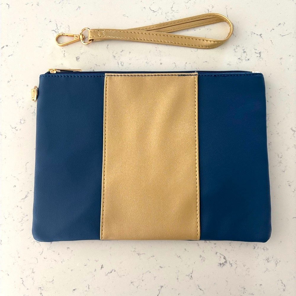 Gold-Accent Navy Wristlet Clutch